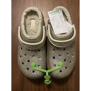 Crocs Classic Glitter Lined Clog Gold Faux Fur Unisex Slip On Shoe Size 10